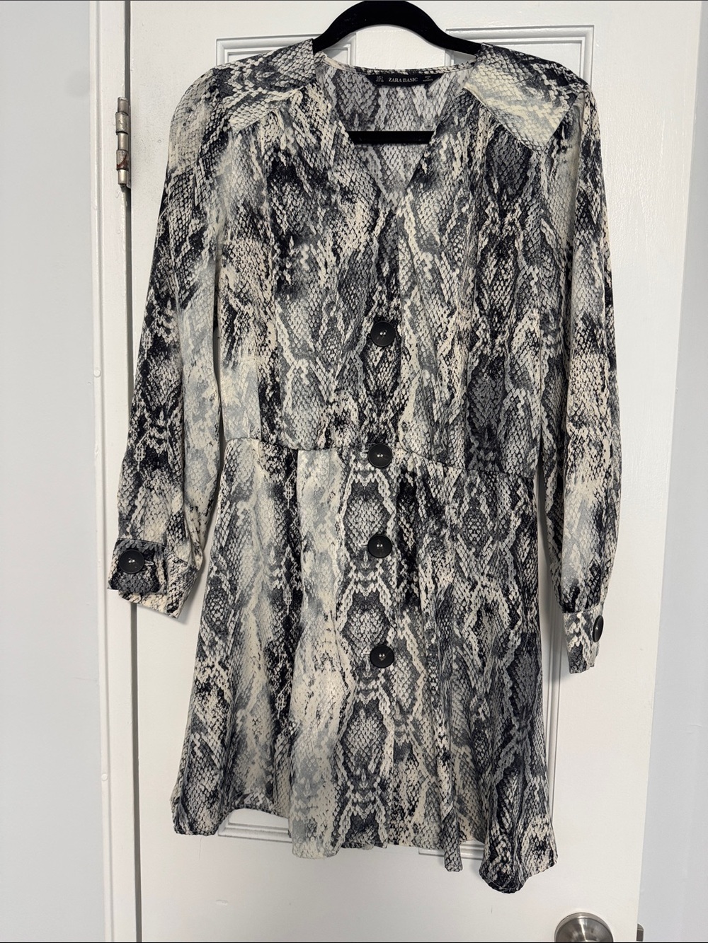 Zara Black & White Snake-Print Button Front Dress